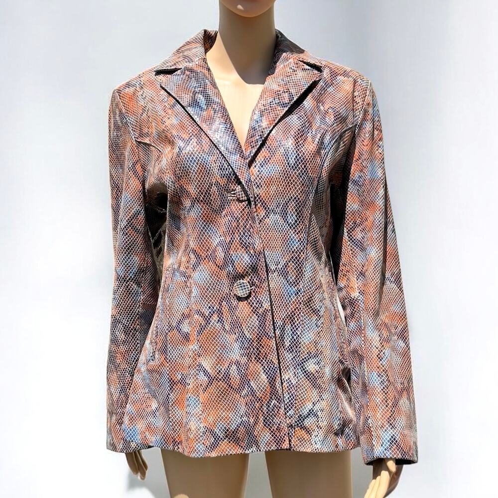Wilsons Pelle Studio Genuine Leather Snakeskin Python Print Blue Orange Jacket M
